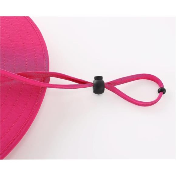 Kids Sun Protection Hat Quick Dry Adjustable Wide Brim Mesh Rose Red - Picture 6 of 7